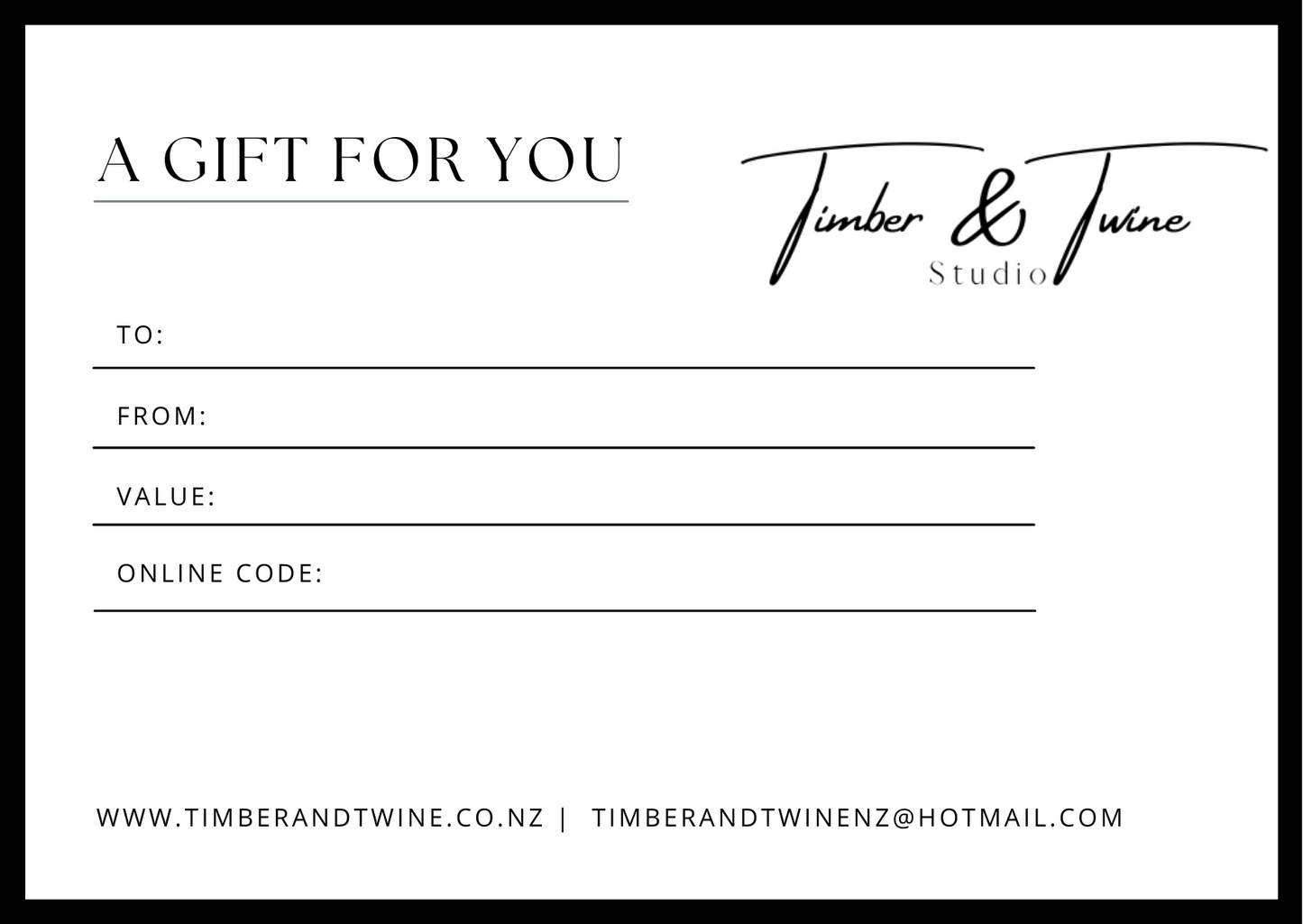 Timber & Twine Studio Gift Card