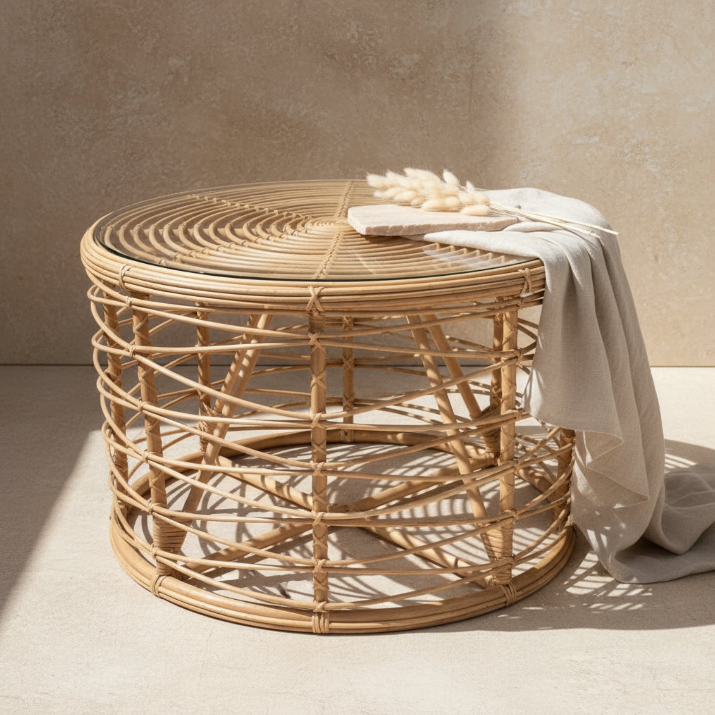 Rea - Glass Top Rattan Coffee Table